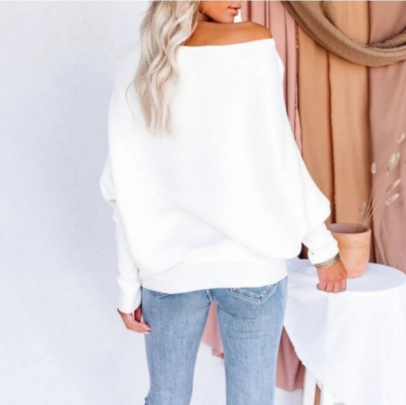 Ivory cashmere blend off the shoulder sweater - Picture 7 of 12